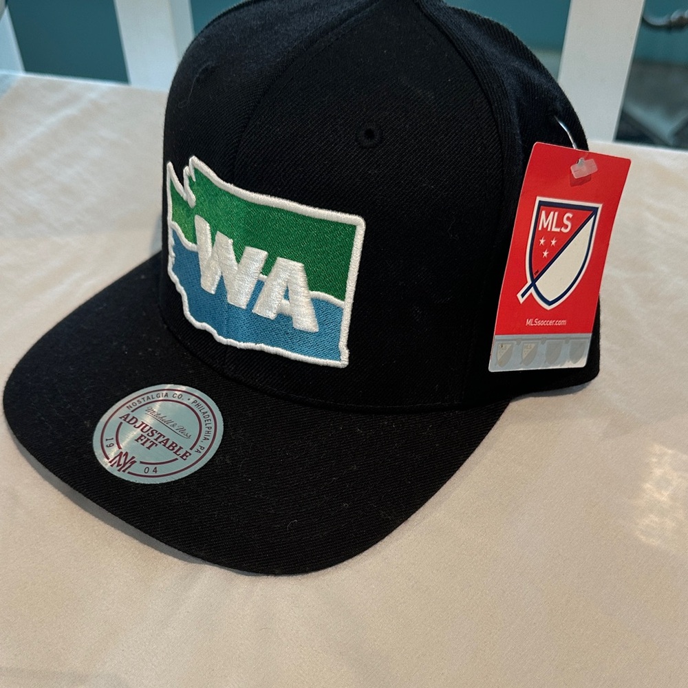 Black MLS Adjustable Cap with Green and Blue Logo Seattle Sounders